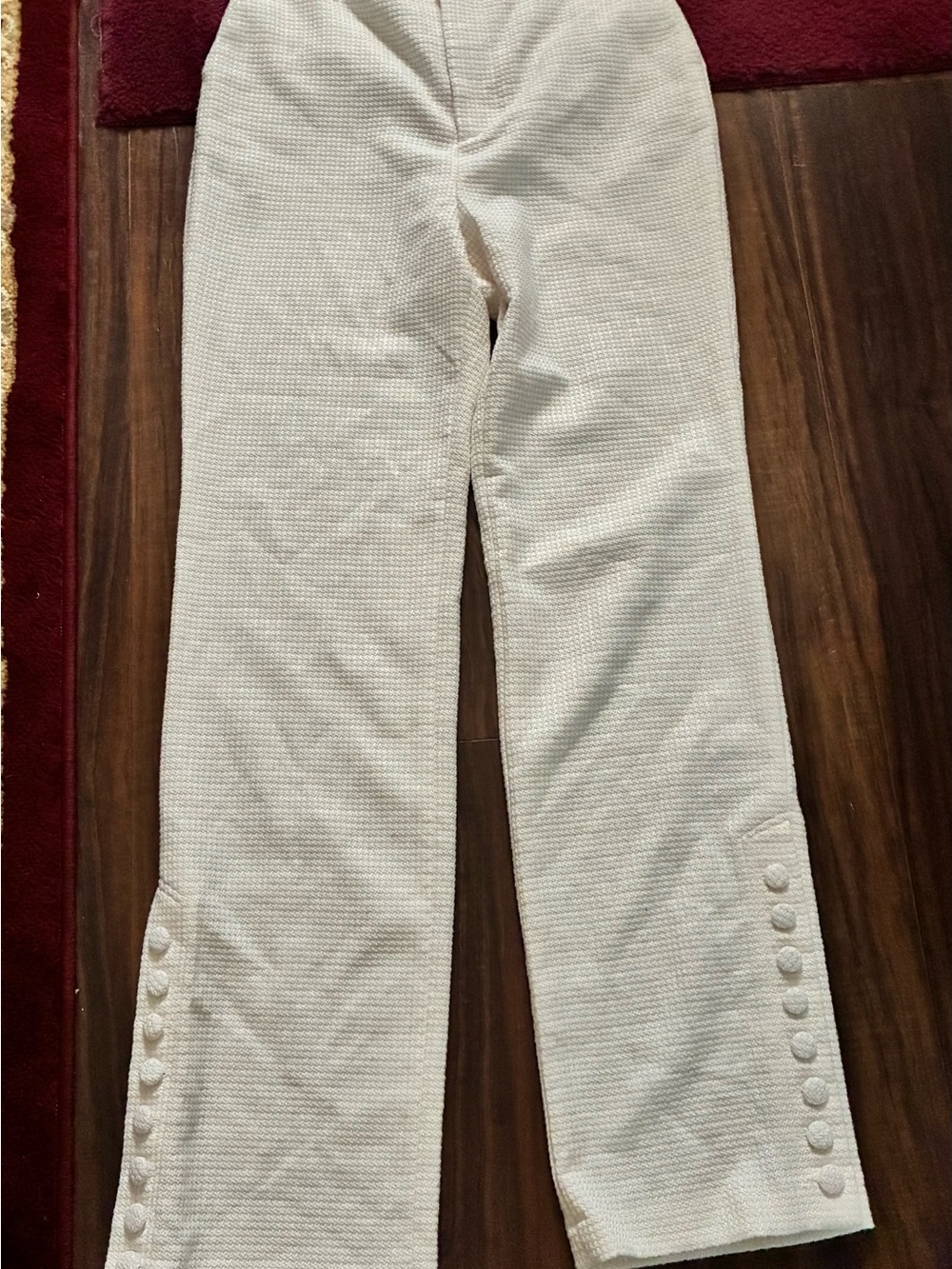 Avec Les Filles Cream Knit Button-Detail Casual Pants
